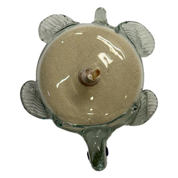 Sea Turtle Art Blown Glass Filled with Sand & Shell Beach Décor – Clear – Blue - Picture 2 of 5